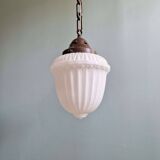 Art Deco suspension in pressed white opaline, 1920-30.