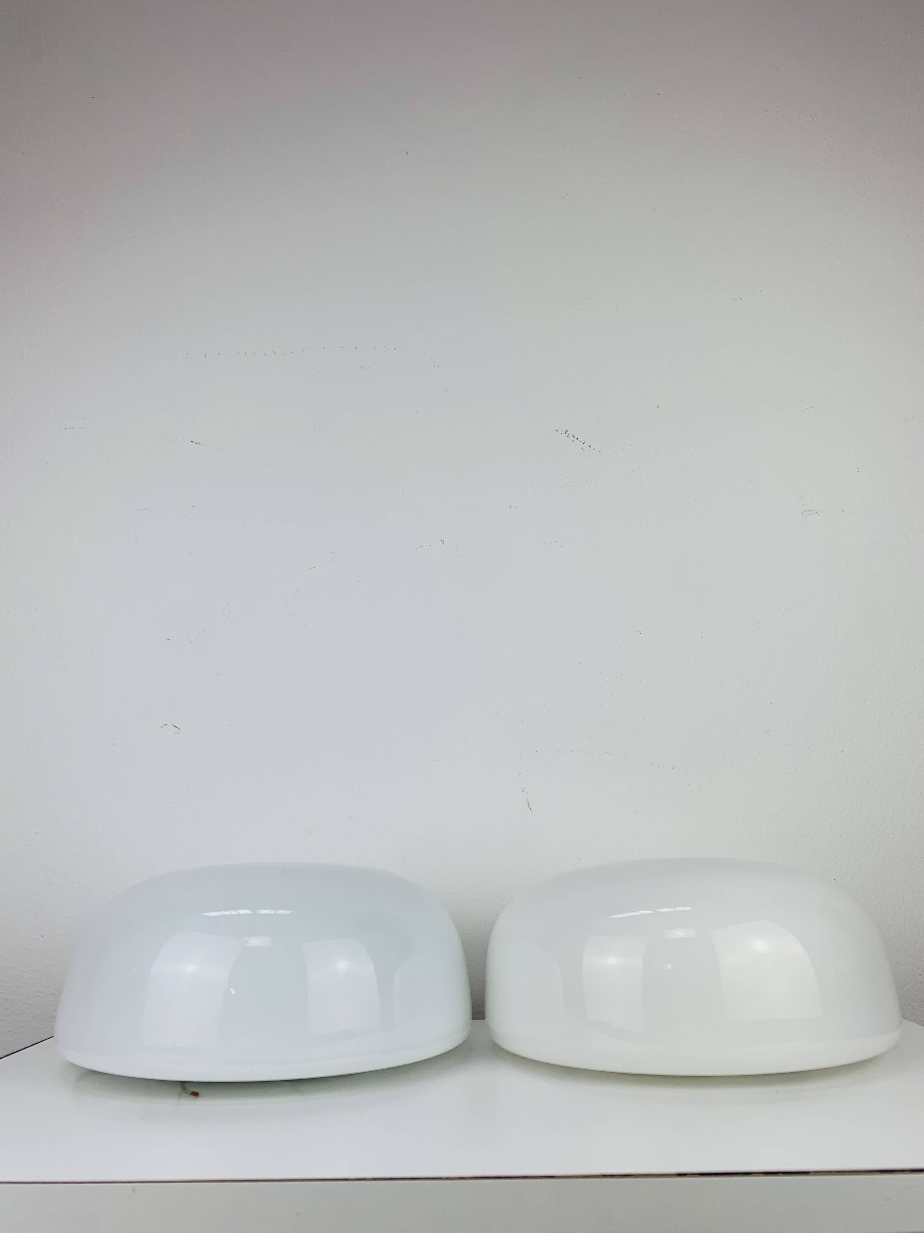 Pair of opaline ball wall lights, vintage half spheres