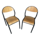 Paire Chaise Ancienne Écolier Style MULLCA Métal Noir + Bois Vintage #