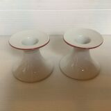 Pair of white candlesticks, pink line, Germany