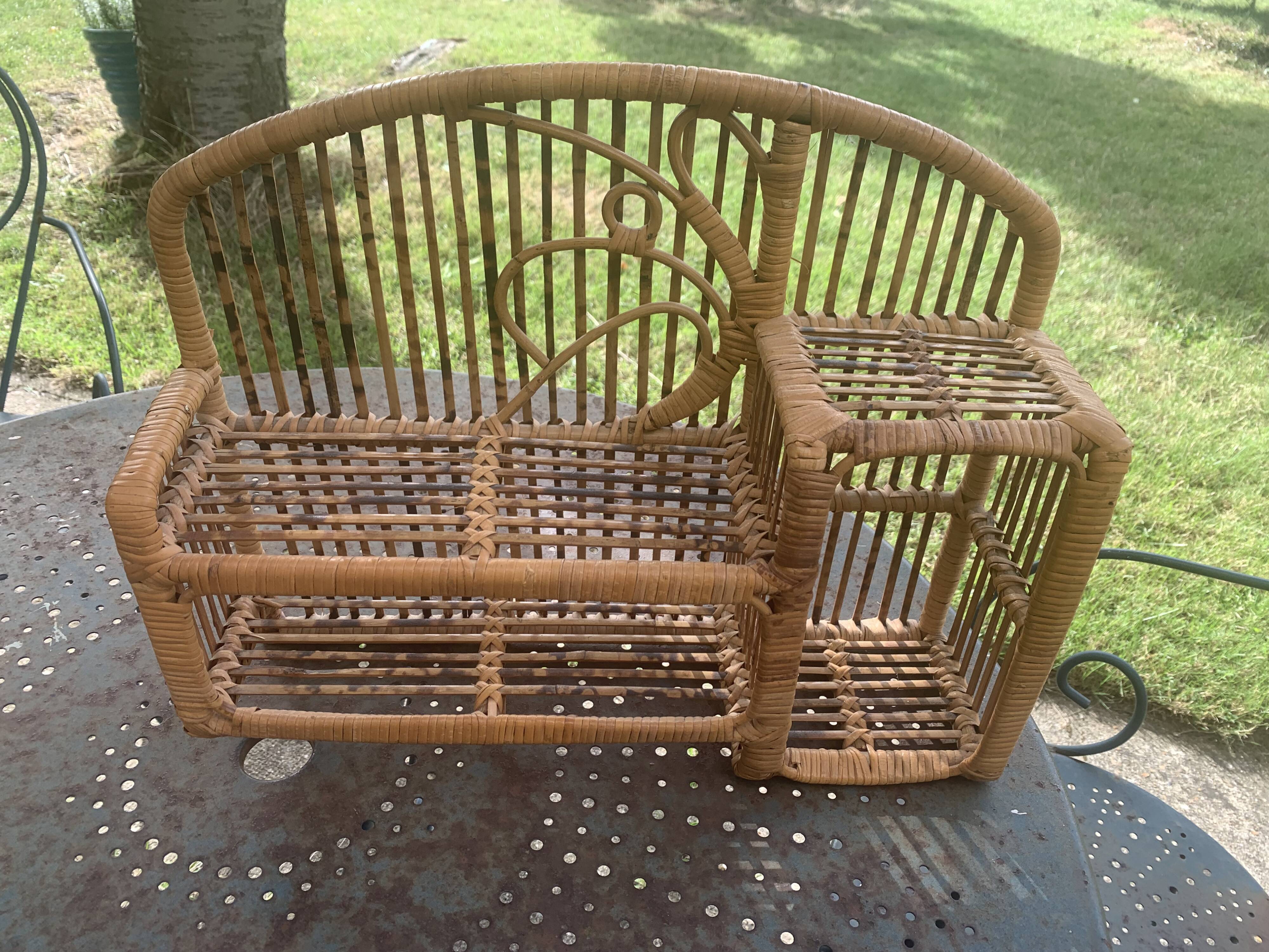 Bamboo and rattan shelf, designer and vintage, to hang or place