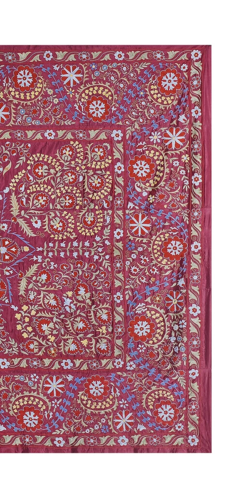 Vintage hand-embroidered Uzbek Suzani 237x300 cm