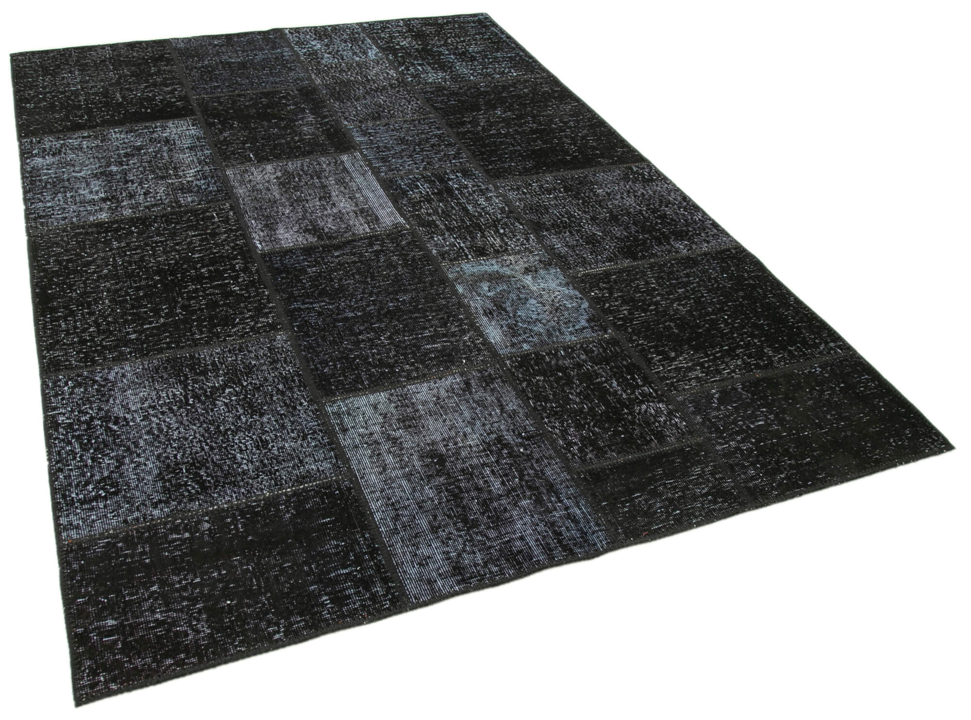 Hand-knotted turkish vintage 170 cm x 243 cm black patchwork rug