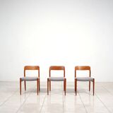 3 Niels Møller „Model 75“ teak dining chairs reupholstered
