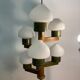 Midcentury Scandinavian wood and opaline glass hanging pendant
