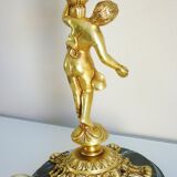 Candelabra, 6-pointed candlestick, marble, bronze, putti decoration, putto
