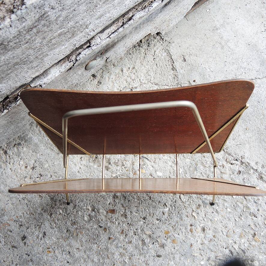 Antique wooden and brass magazine rack