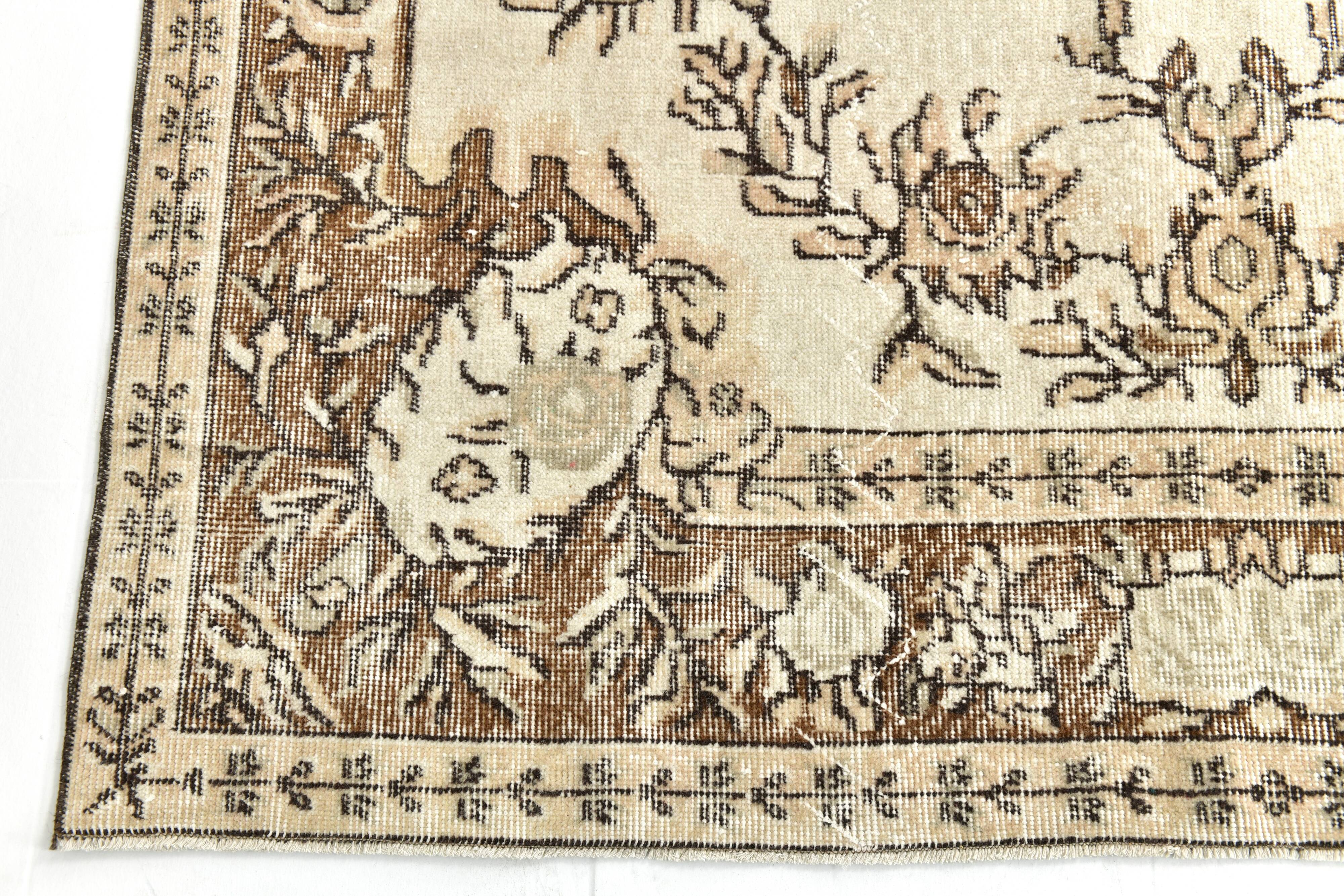 6x10 Turkish Cream & Brown Oriental Vintage Rug, 177x296Cm