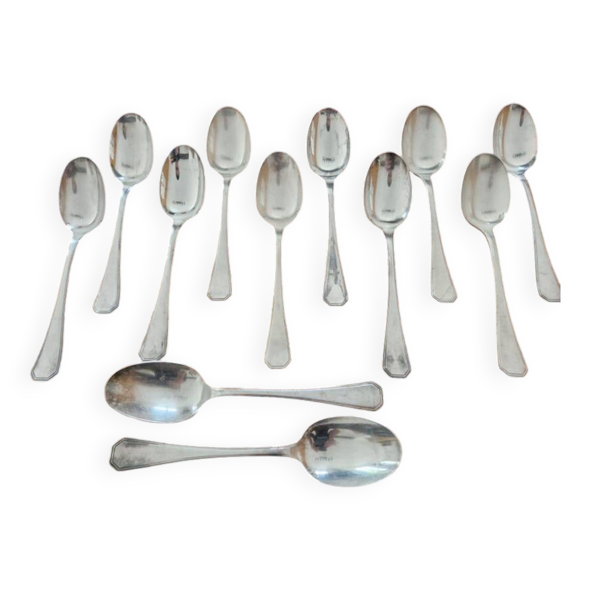 Christofle - Set of 12 America pattern table spoons - Design by Luc Lanel - Silver-plated metal