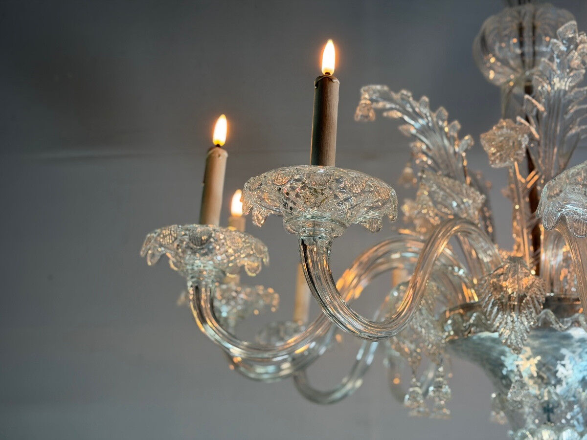 Venetian lustre in colourless Murano glass, 12 light arms, circa 1900