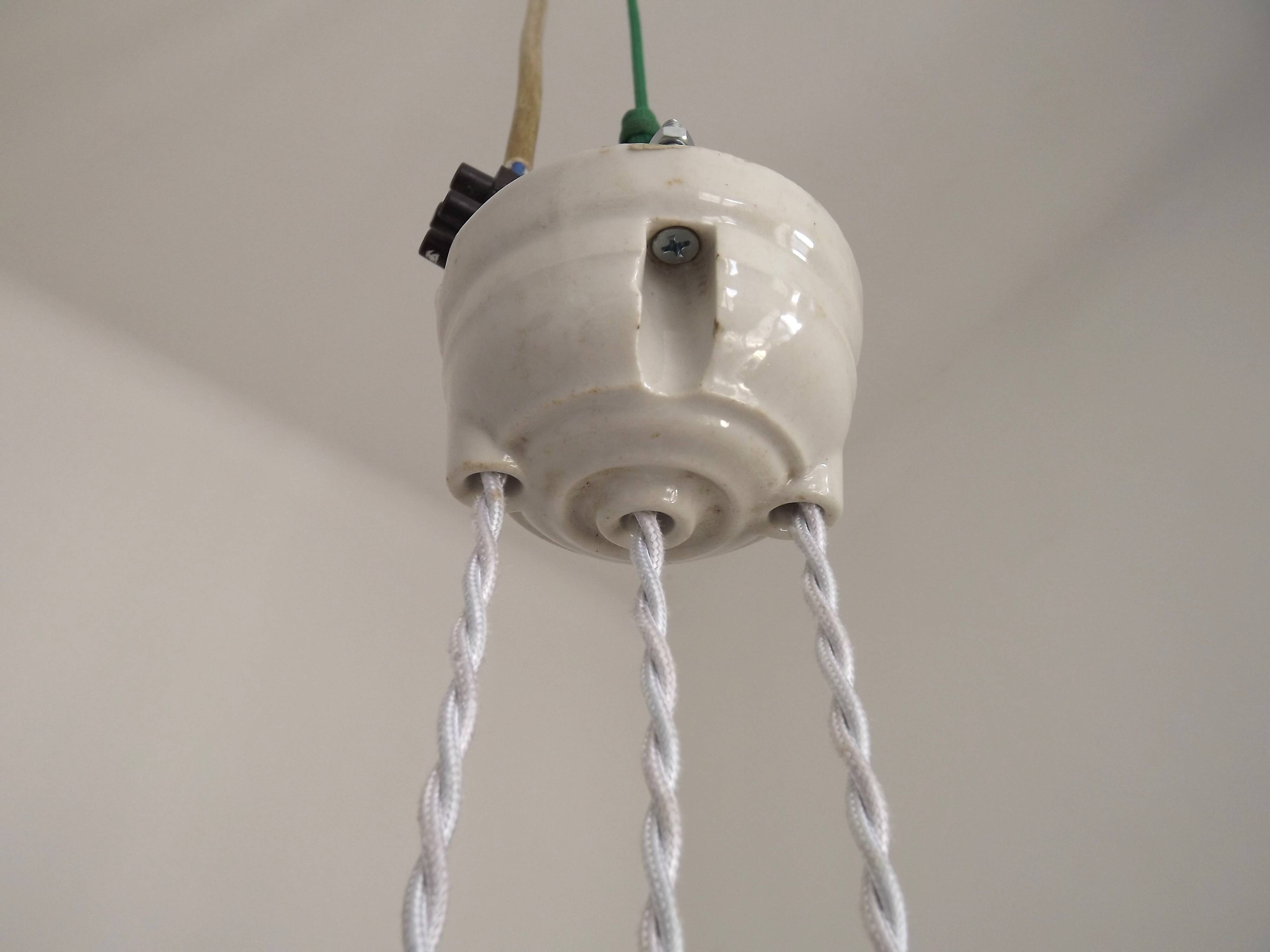 French Counter Balance Ceiling Light White Porcelain & Opaline Glass Shade
