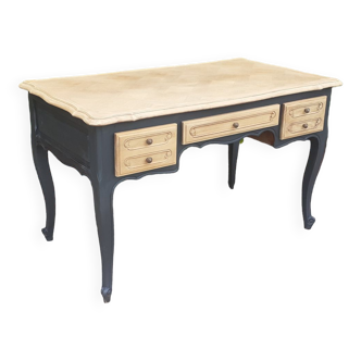 Louis xv style desk 3 drawers raw wood black