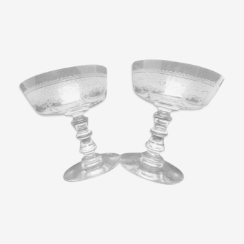 2 Glass of Louis XV style Baccarat crystal champagne engraved with acanthus and ribbons