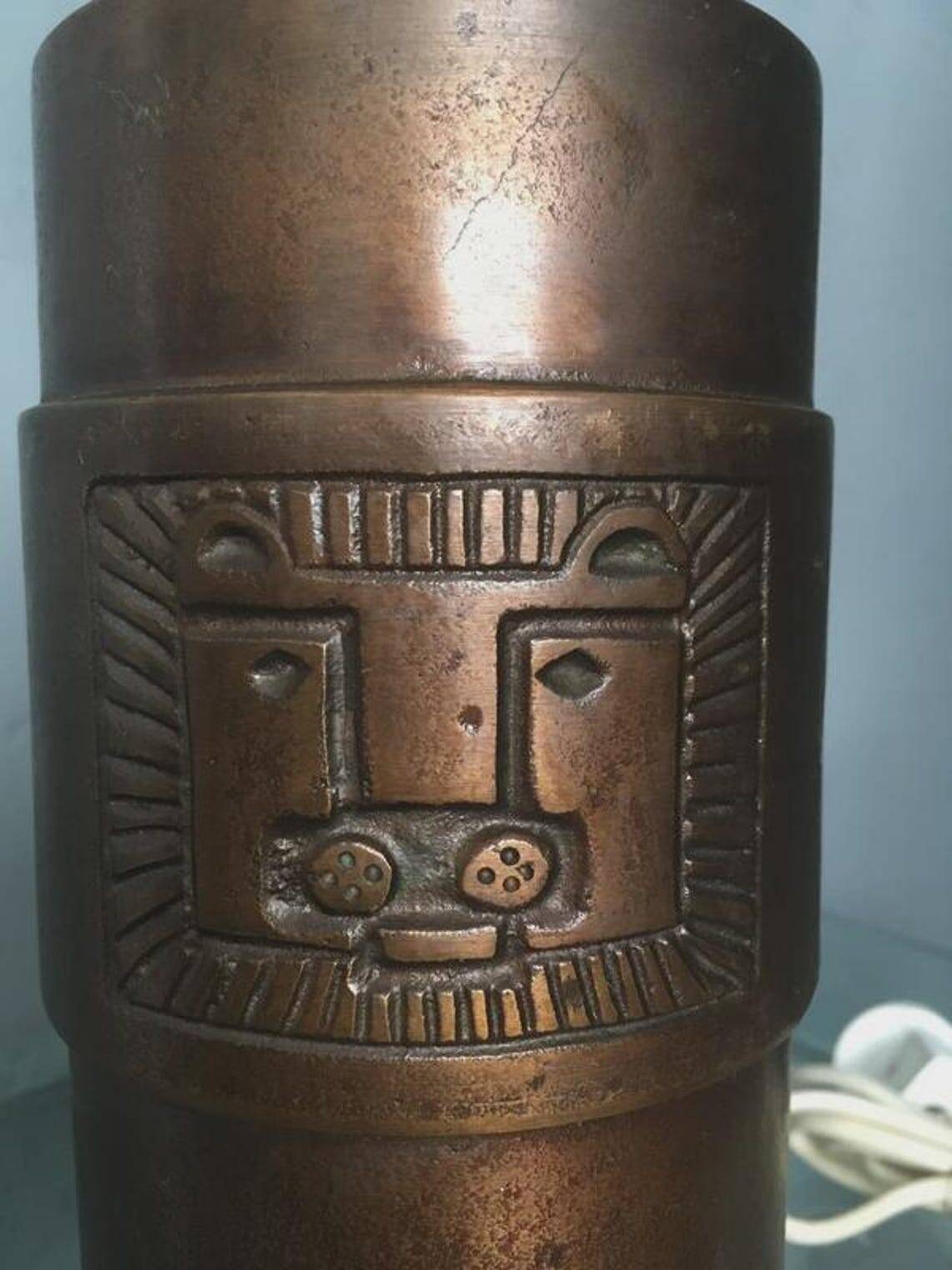 Stig Blomberg bronze table lamp with relief decoration, Sweden, 1960s