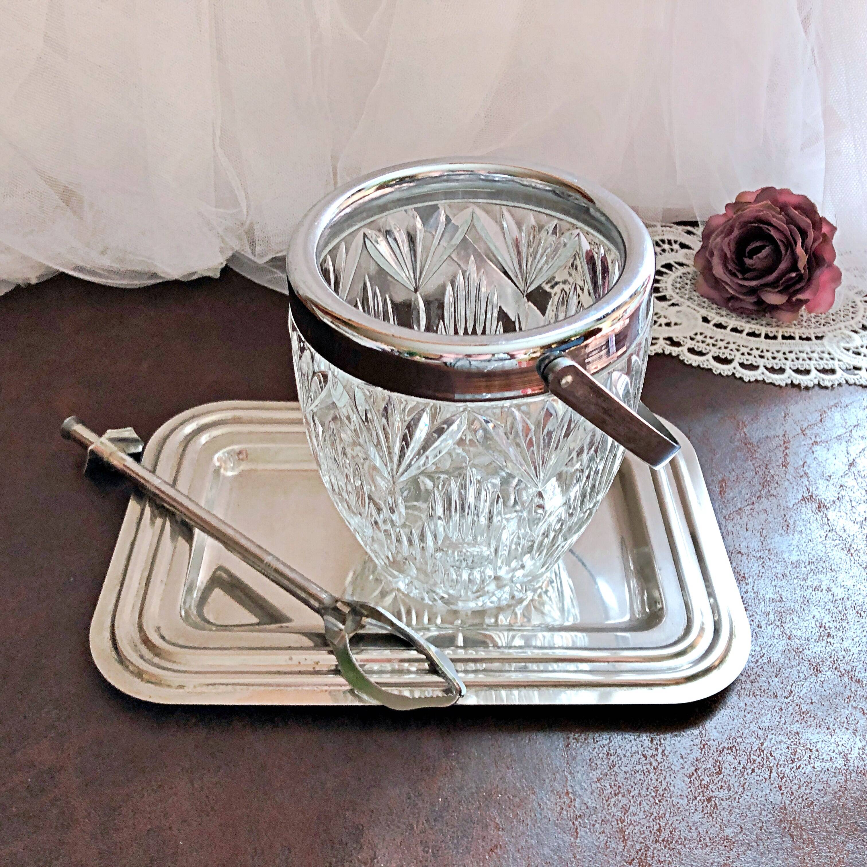 Seau à glace verre cristallin texturé avec pince à glaçons