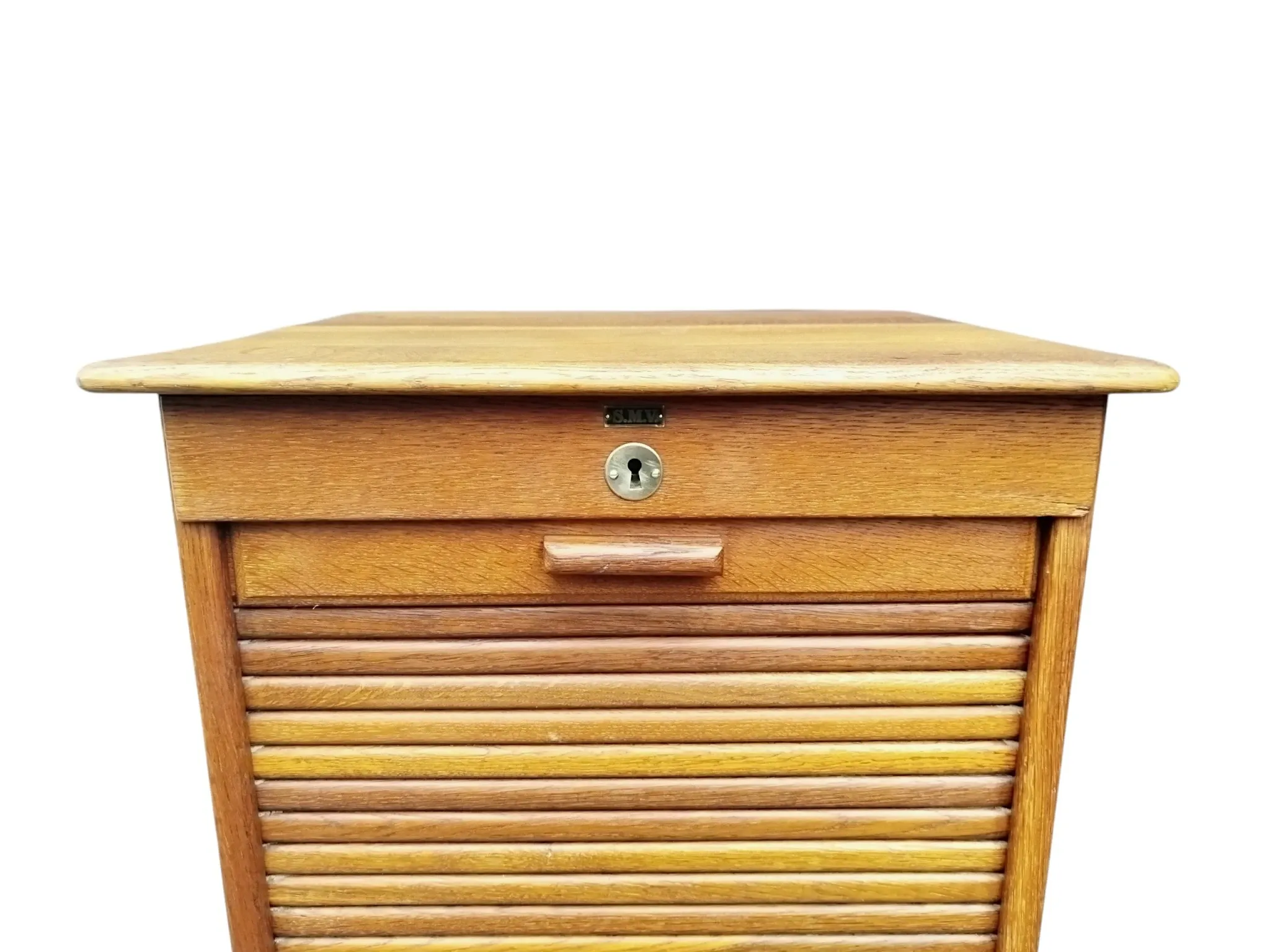 Oak tambour archive cabinet S.M.V. Silkeborg, Denmark 1920s–30s