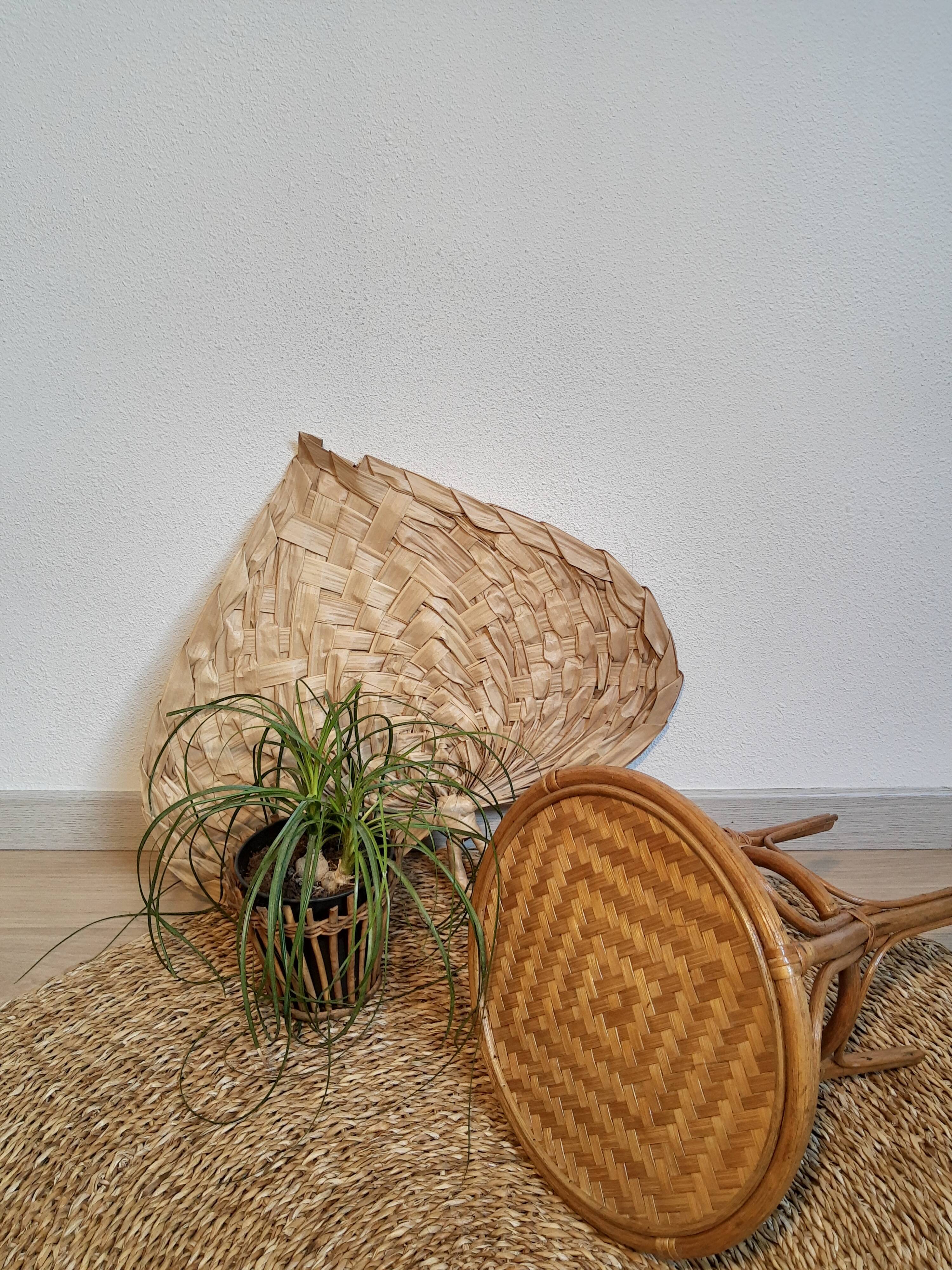 Plant holder in rattan and vintage bamboo