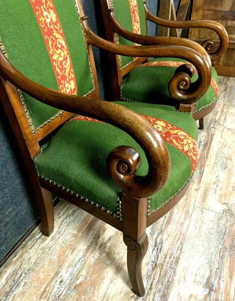 Pair of Empire period restoration mahogany armchairs