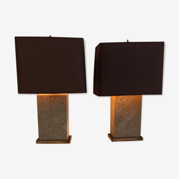 Imposing pair of lamps in Burgundy stone and brass art deco period