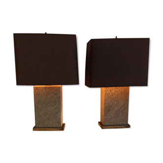 Imposing pair of lamps in Burgundy stone and brass art deco period