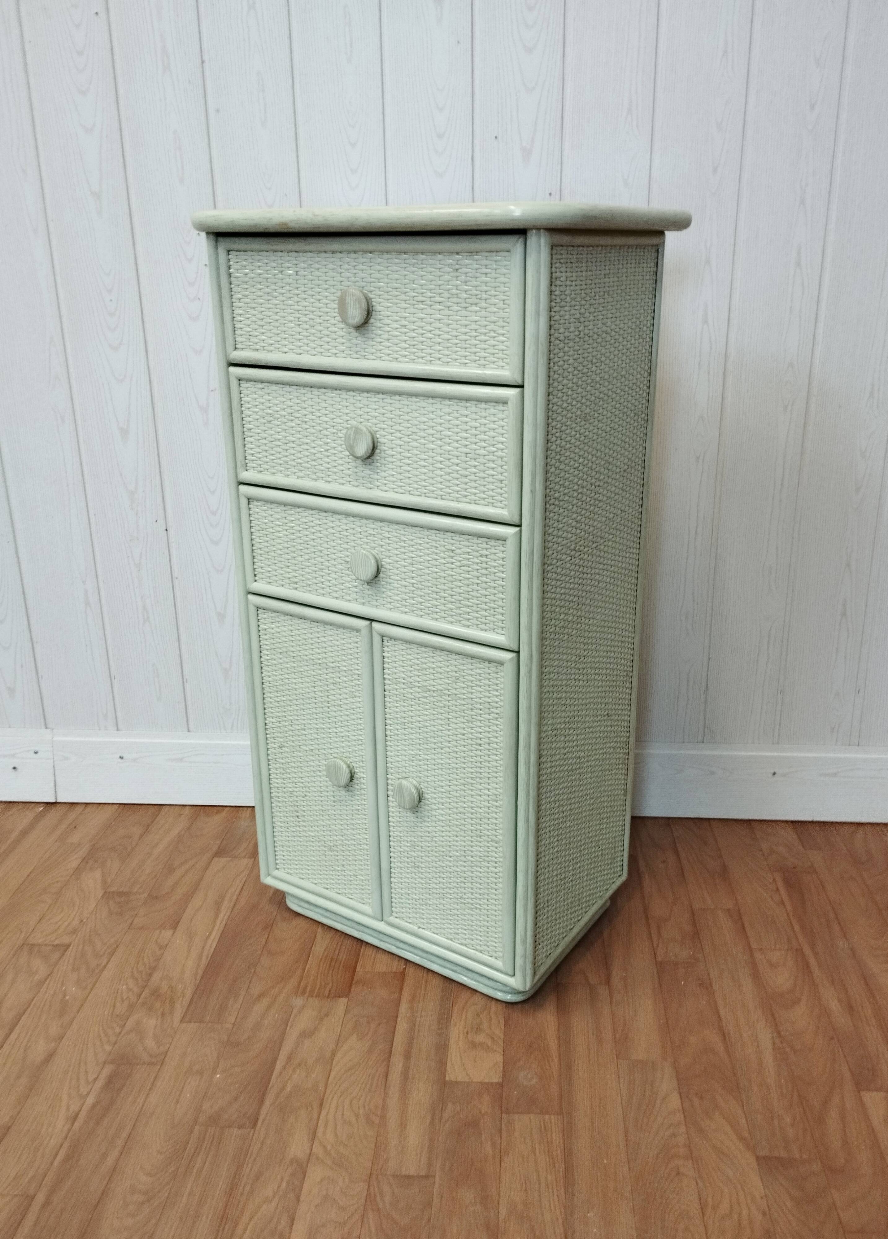 Vintage rattan and solid wood ragpicker