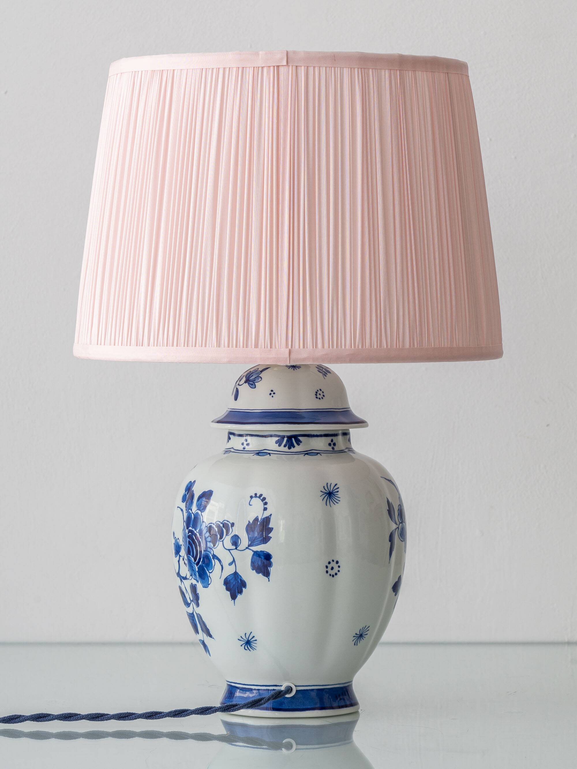 Pair of Royal Delft Blue & White Hand-Painted Floral Ginger Jar Table Lamps