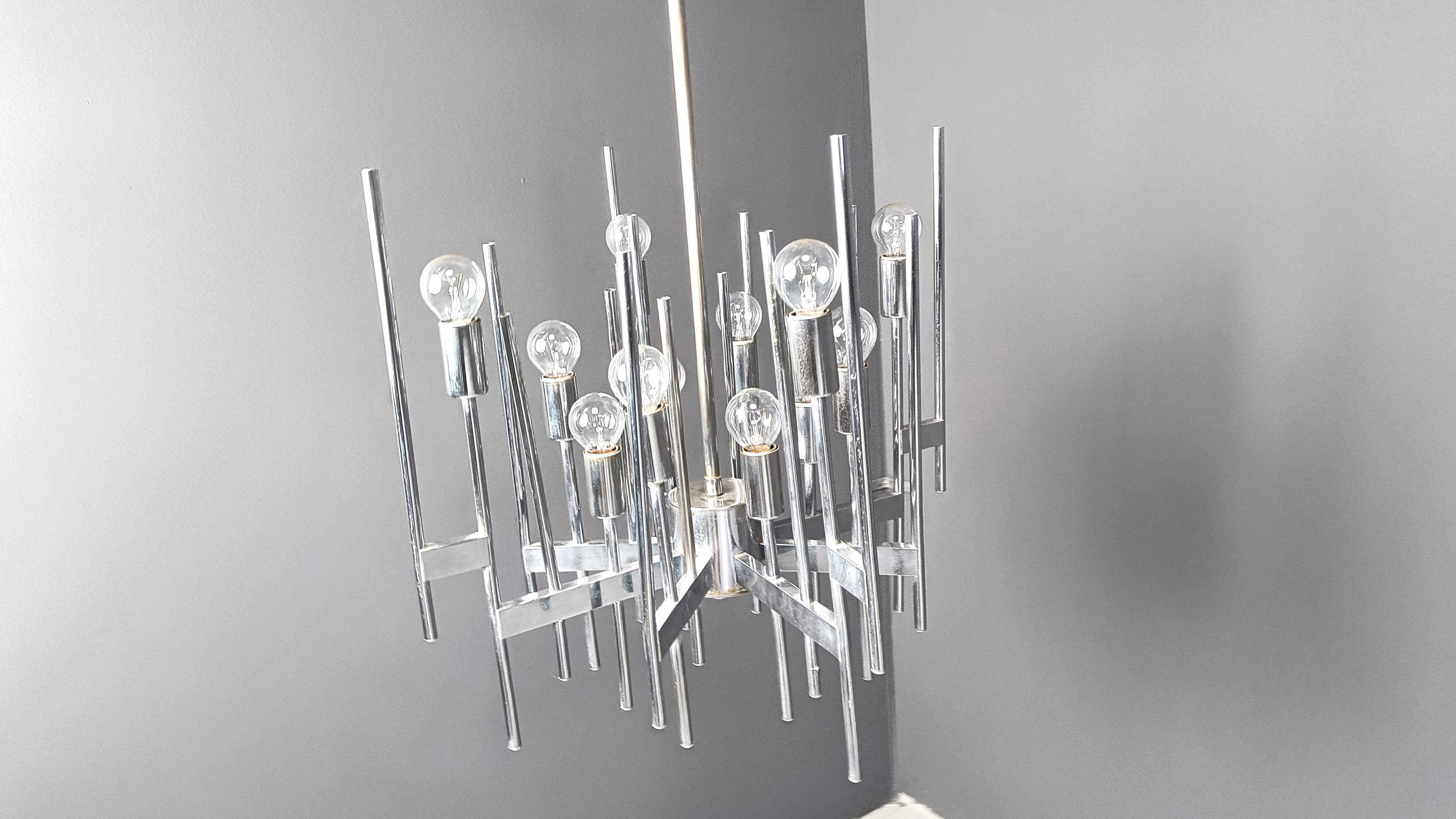 Vintage Sciolari chrome chandelier, 1970s