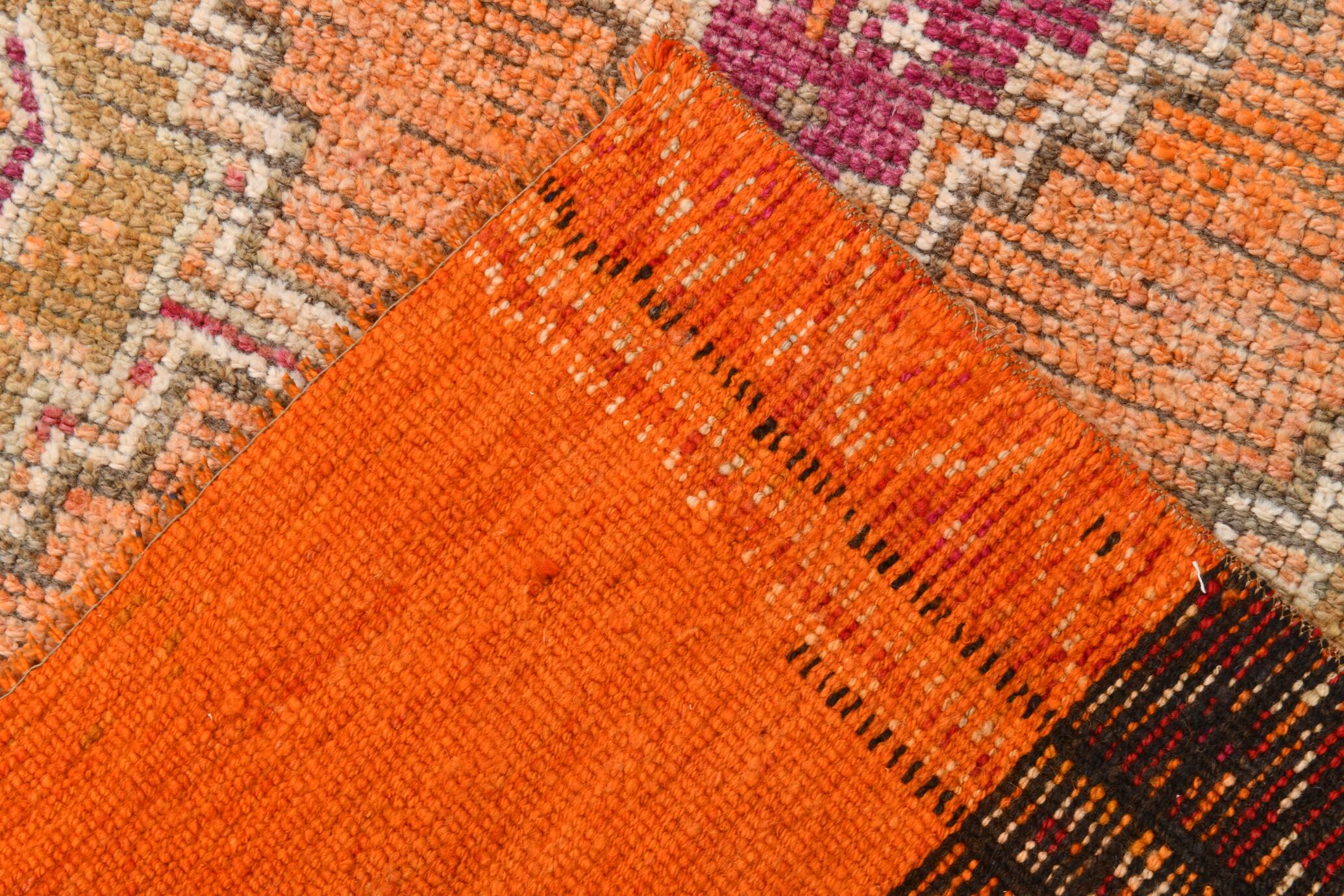 Pink & Orange Oriental Pattern Turkish Runner Rug, 90x306Cm