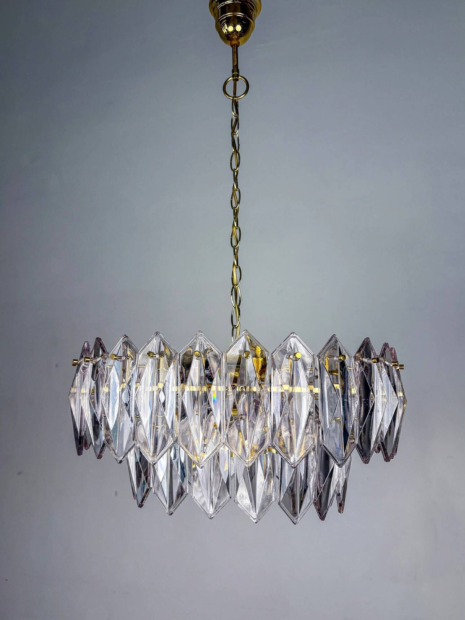 JT Kalmar chandelier, cut glass, 2 levels, Austria, 1970s