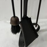 20th century wrought iron and bronze fireplace set