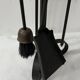 20th century wrought iron and bronze fireplace set