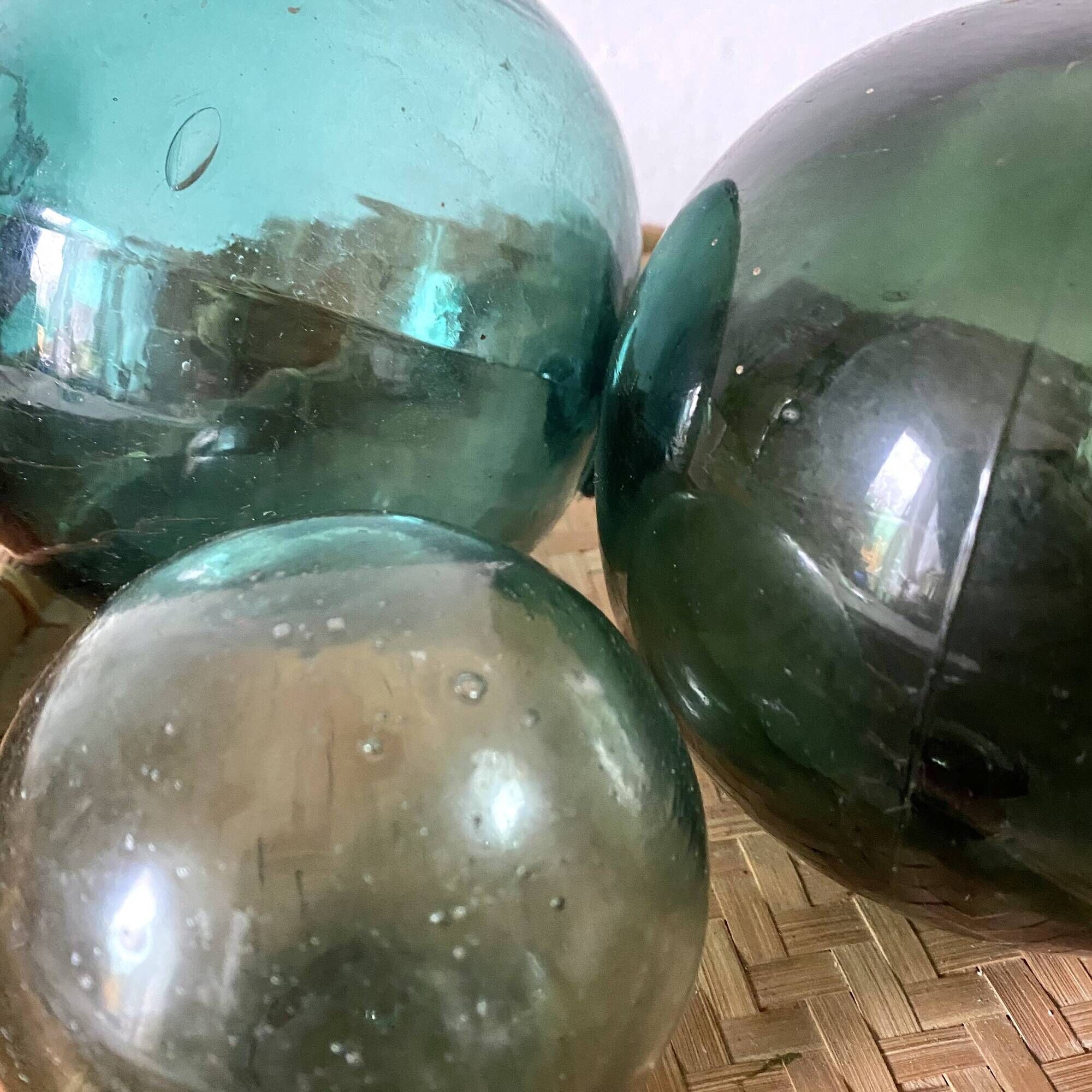 Boules en verre anciennes, flotteurs de filet de pêche