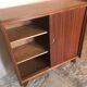 Vintage storage cabinet teak veneer sliding door compass feet