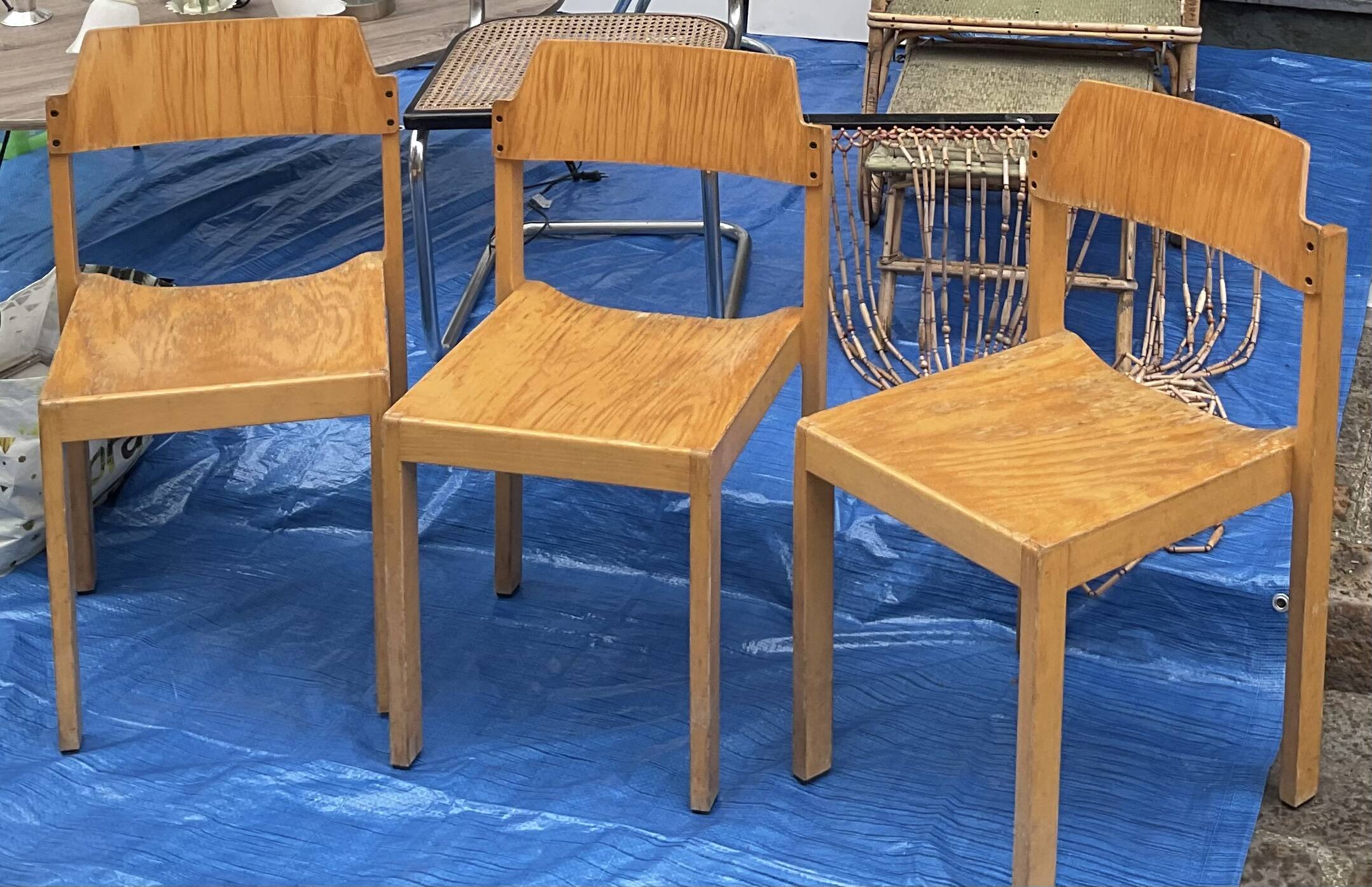 Three vintage beech chairs Rainer SHELL SCHLAPP MOBEL