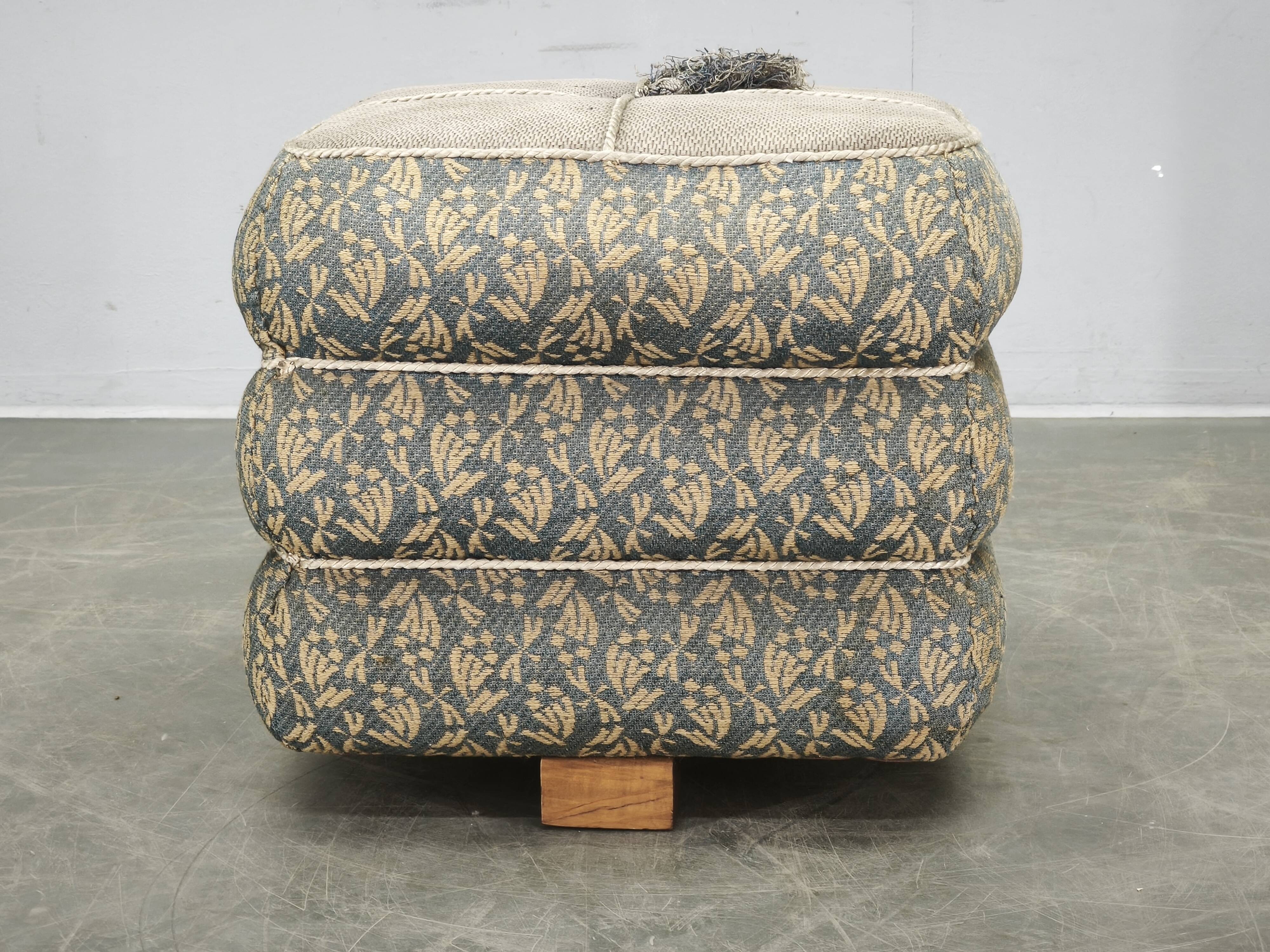 1930s Czech Art Deco Walnut Upholstered Footstool Ottoman
