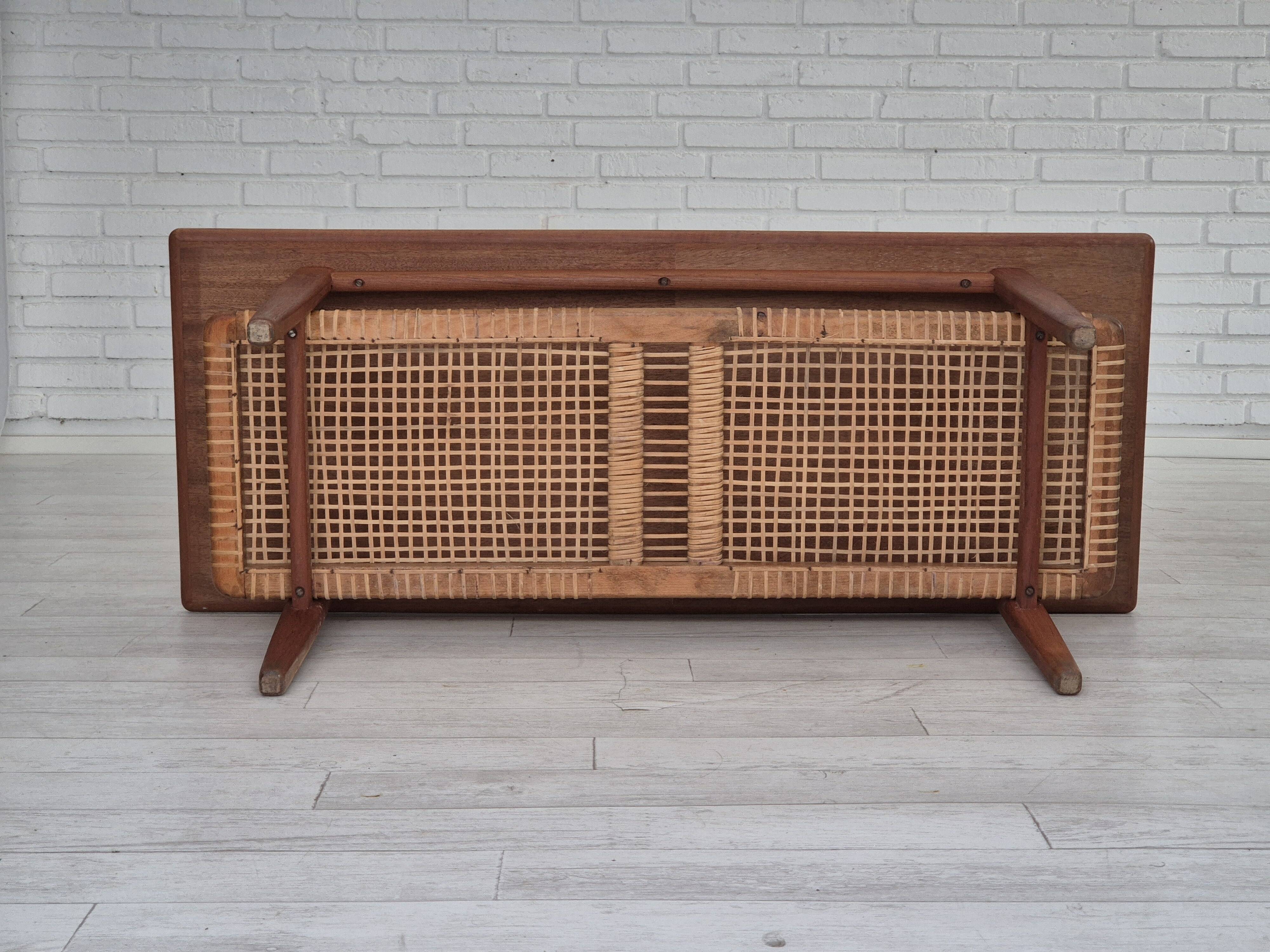 1970s, Scandinavian coffee table, original condition, teak wood, rattan.