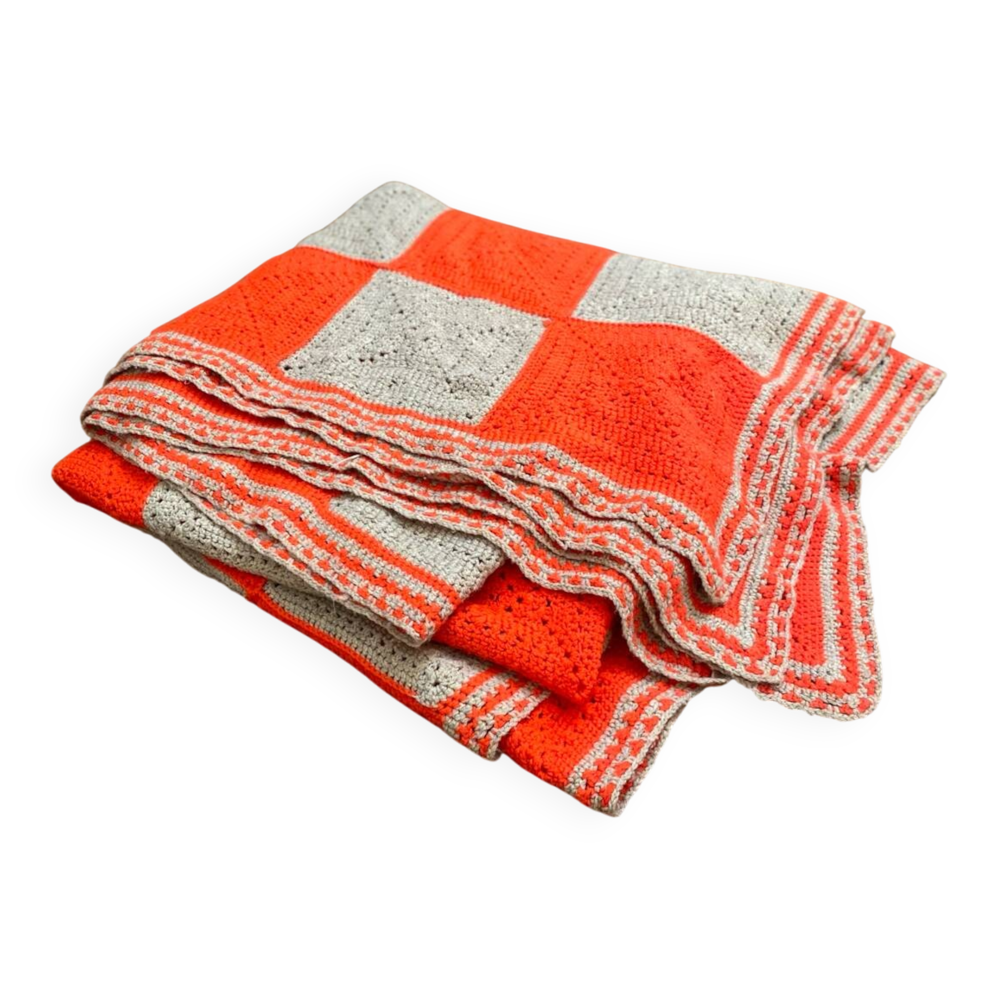 Vintage Granny Square Crochet Wool Throw