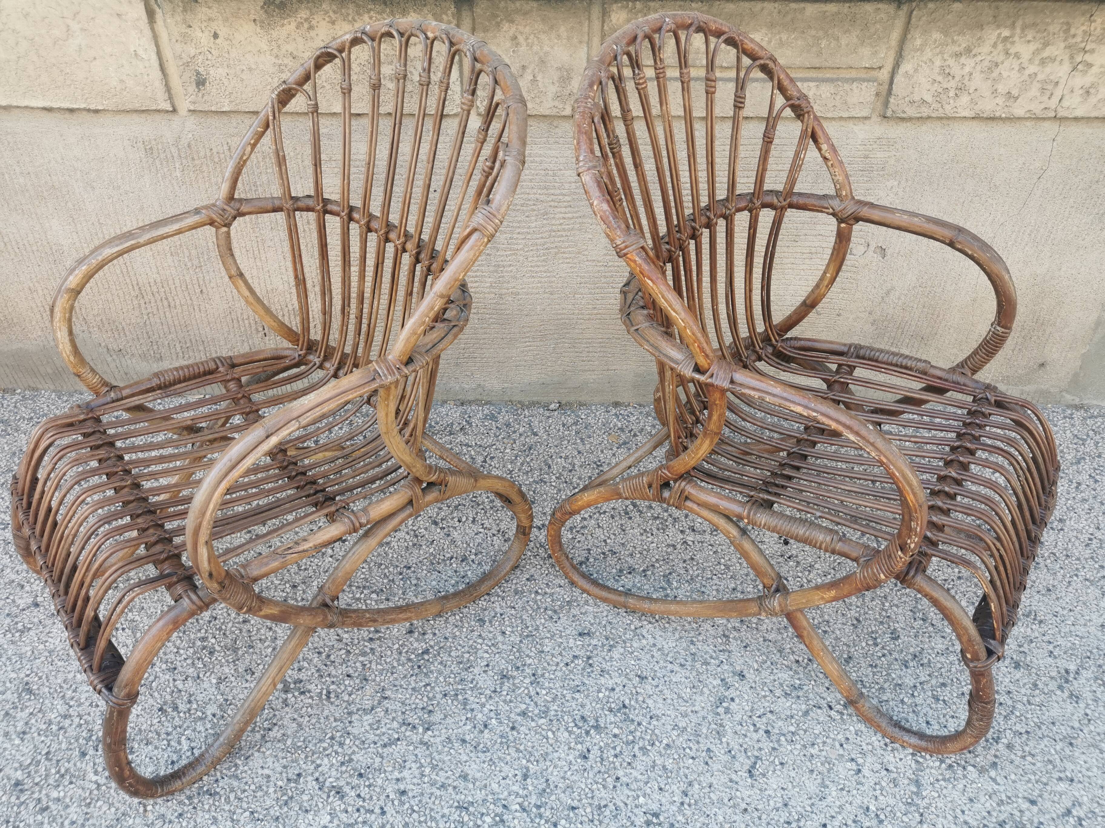 Pair of vintage rattan egg armchairs from the 60s