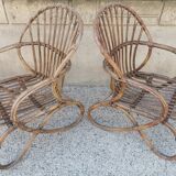 Pair of vintage rattan egg armchairs from the 60s