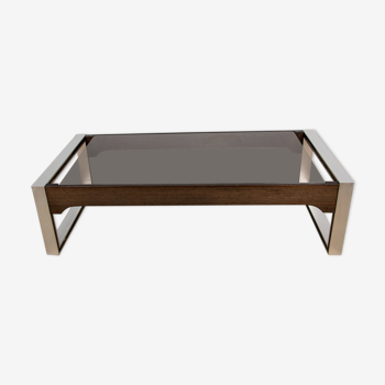 Table basse en aluminium et palissandre de Calude Gaillard. Ligne Roset. 1970