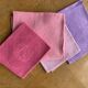 Set of 4 old towels in linen and damask cotton, monogram shades of roses