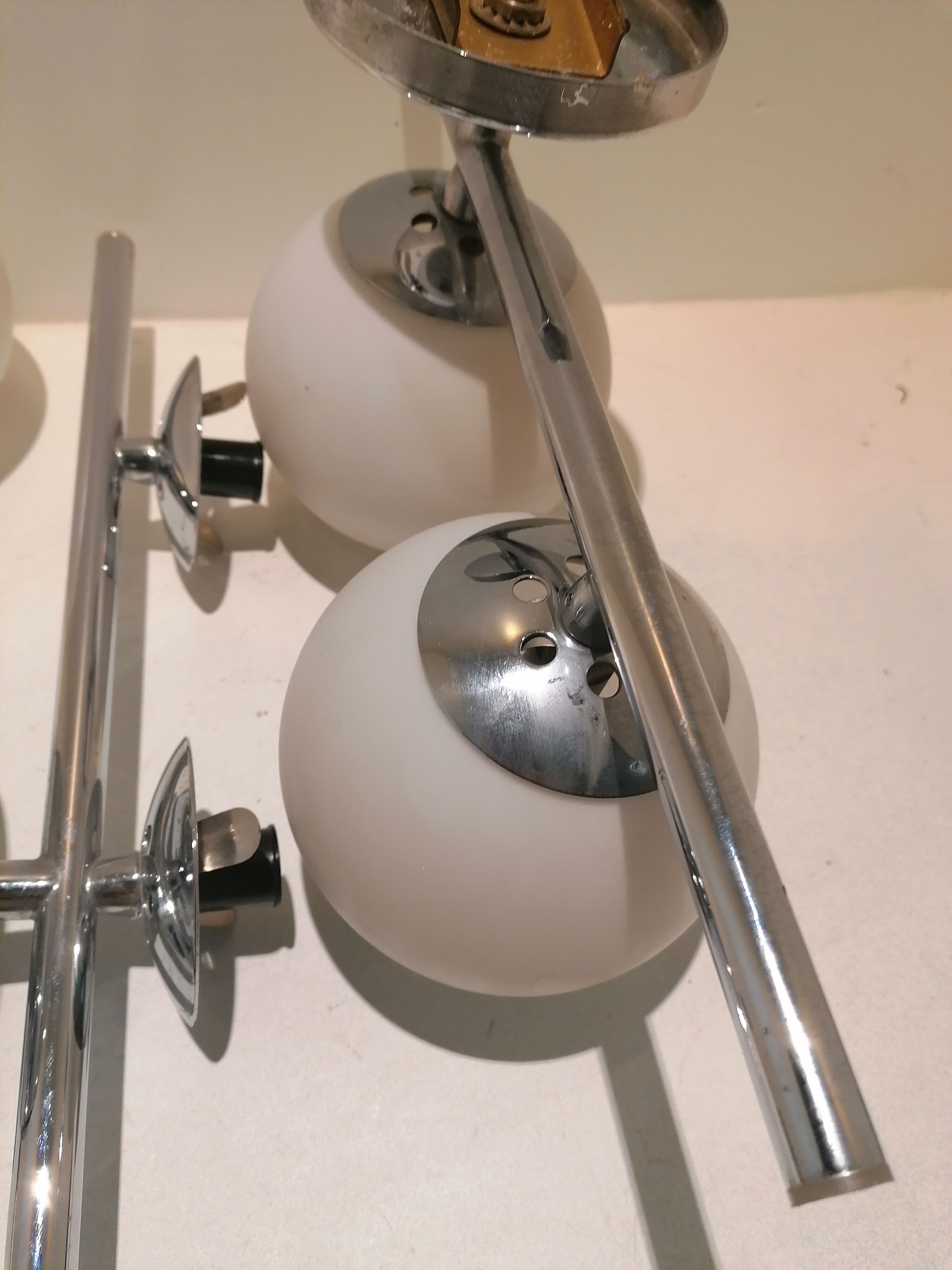 2 double chrome and opaline glass wall lamps 1960