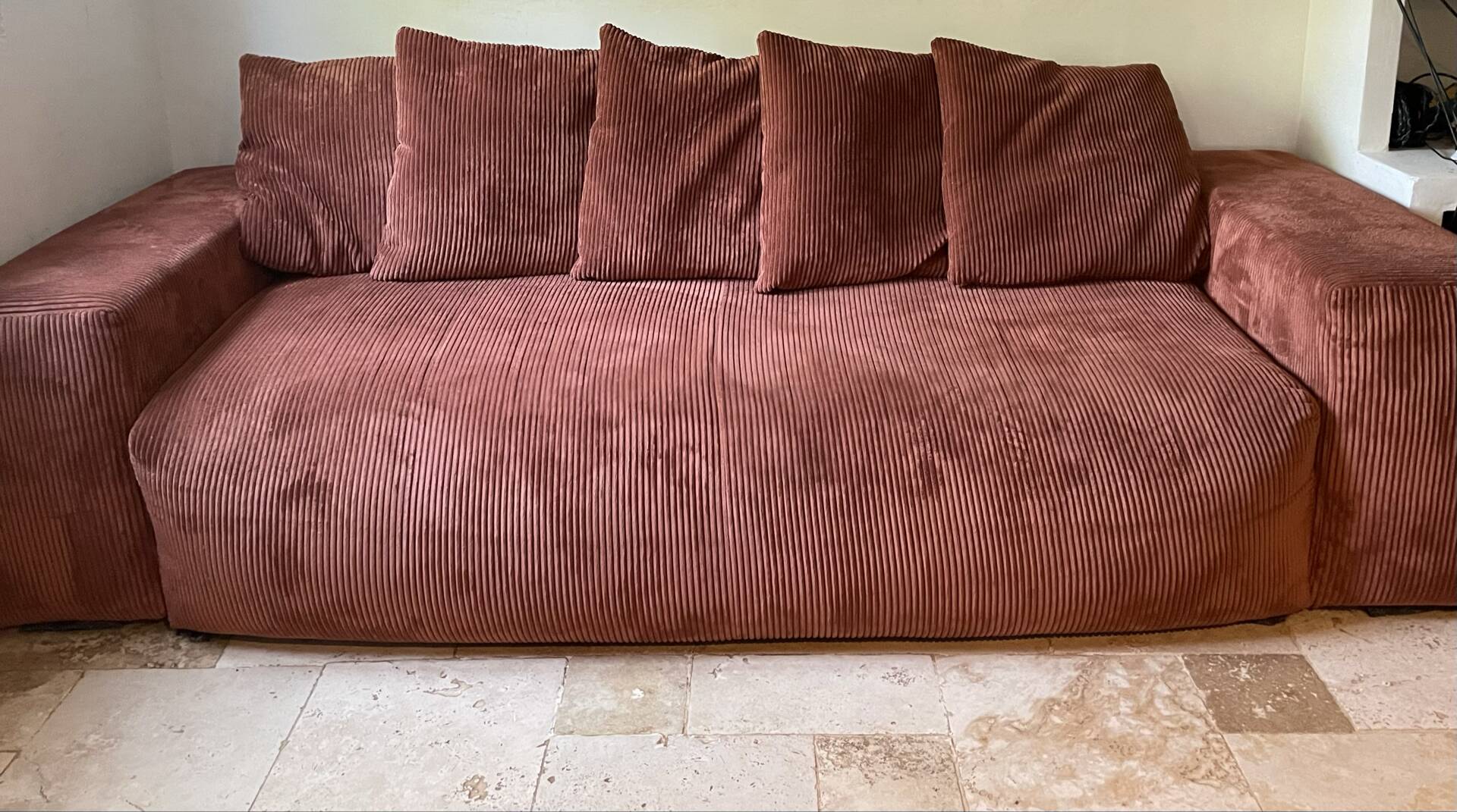 Terracotta corduroy straight sofa