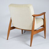 Restored scandinavian armchair "Kedziorek", 1960s, cream Cord, teak
