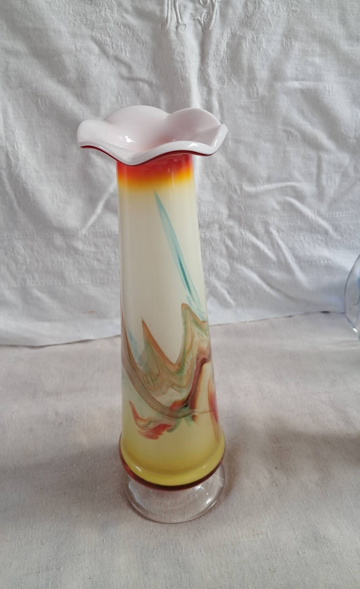 Vintage Opaline Multicoloured Glass Soliflore Vase – 1970s
