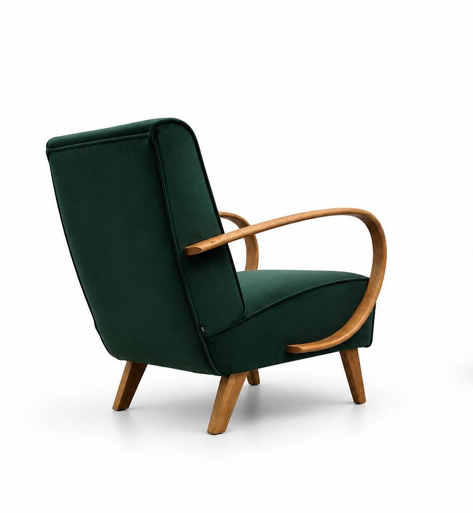 Fauteuil en bois courbé Jindrich Halabala de 1930 en velours vert émeraude