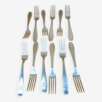 12 art deco forks in silver metal, goldsmith's hallmark