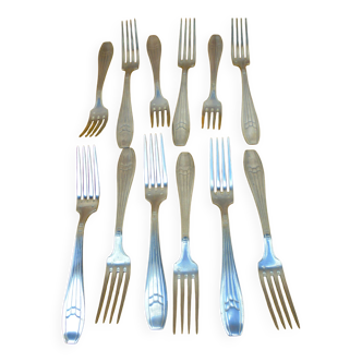 12 art deco forks in silver metal, goldsmith's hallmark