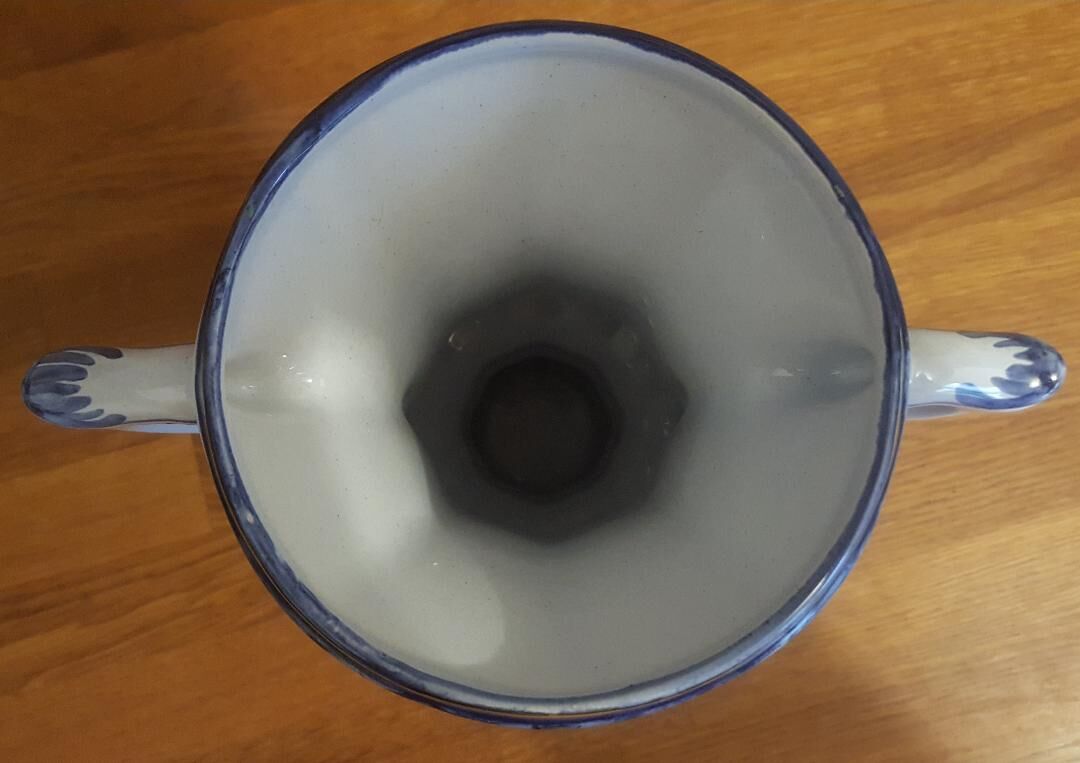 Medici vase in old Rouen earthenware signed R Tion handmade