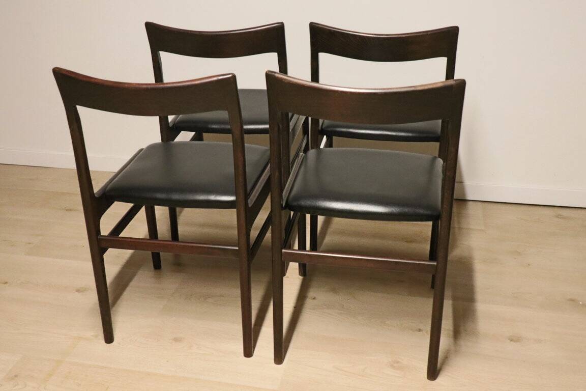 Set of 4 vintage chairs in teak and imitation leather, 1960s